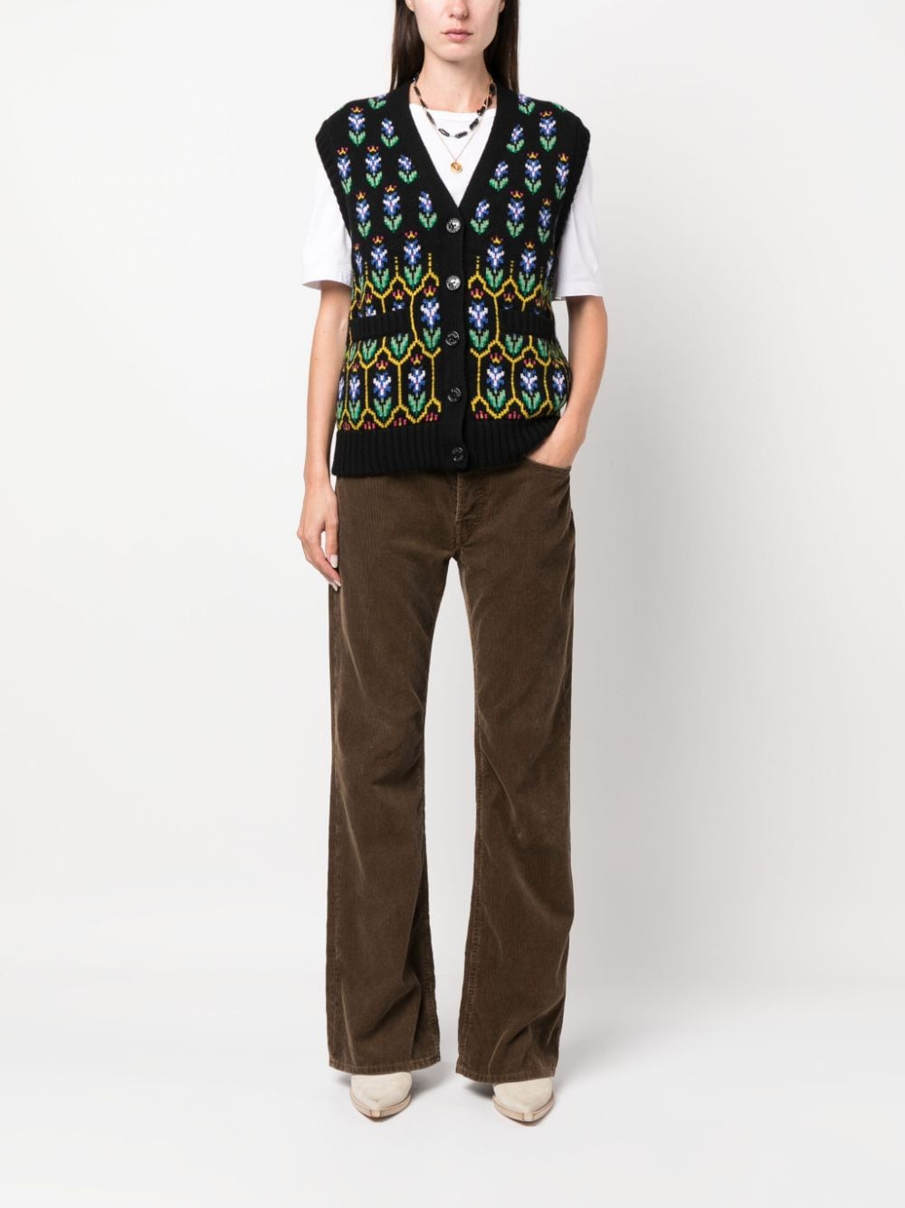 Shop Barrie Floral Intarsia-knit Cashmere-blend Gilet In Black
