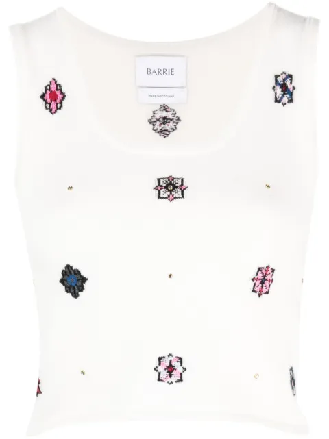 Barrie floral-motif cropped knitted top