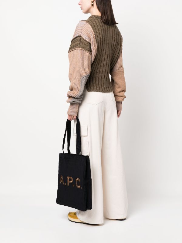 logo-embroidered corduroy tote bag, A.P.C.