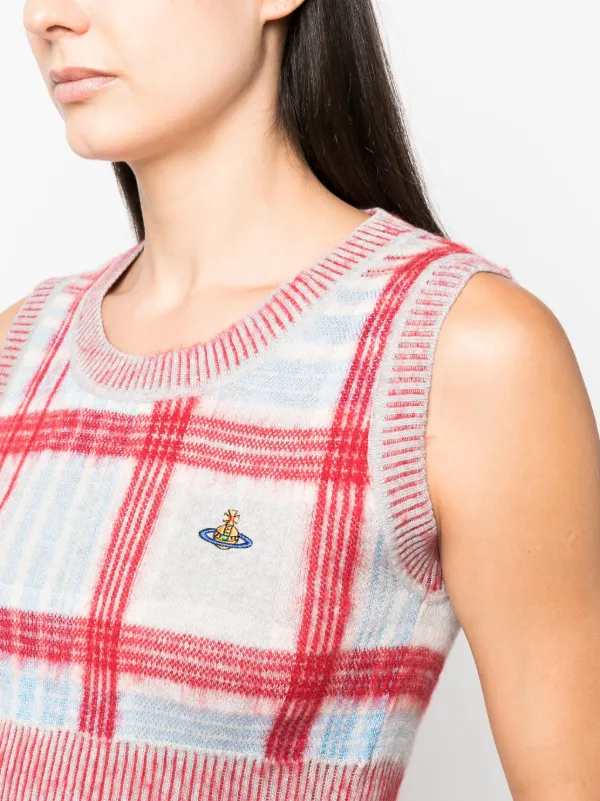 Vivienne Westwood Orb-embroidered madras-check Knitted Vest - Farfetch