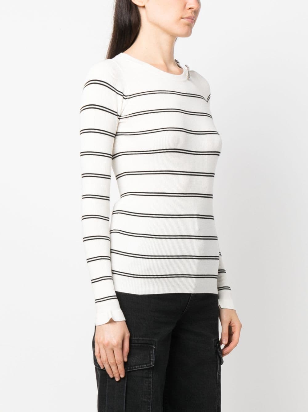 Shop Liu •jo Appliqué-detail Striped Sweatshirt In White