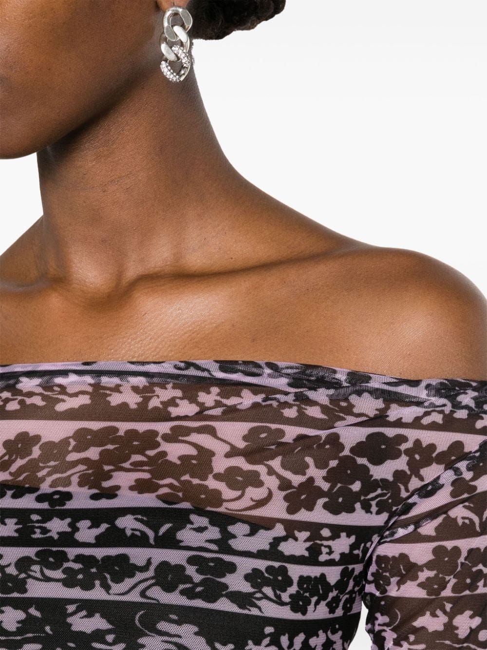 Shop Knwls Clavicle Abstract-print Mesh Top In Pink