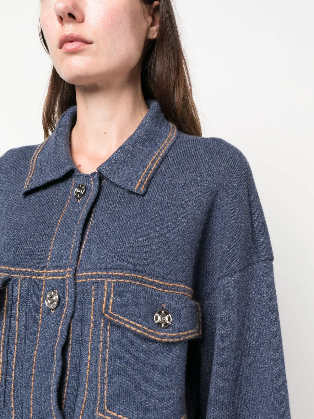 Shop Barrie Contrast-stitching Denim-effect Jacket In Blue