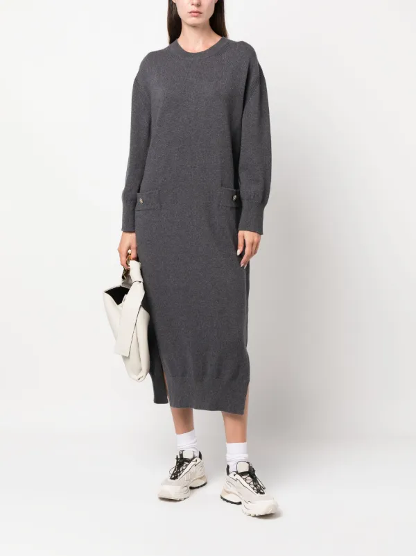 iconic knit dress NWT Iconic Luxe Small Midi Crewneck Knit Dress 3/4 Sleeve Black Rayon Spandex