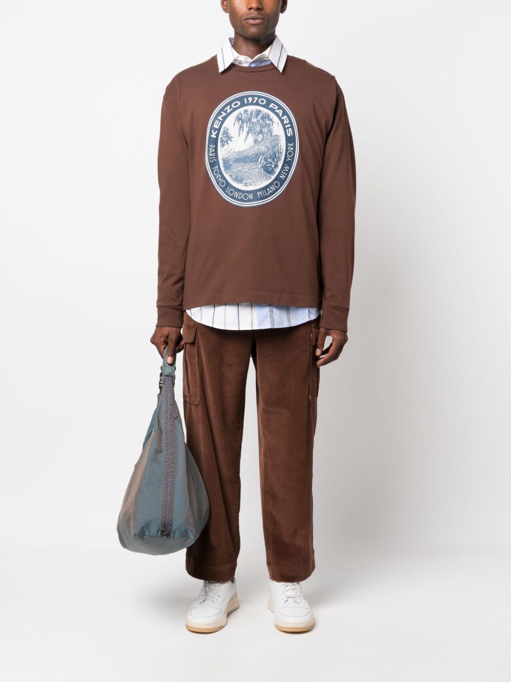 Shop Kenzo Graphic-print Long-sleeve T-shirt In Brown