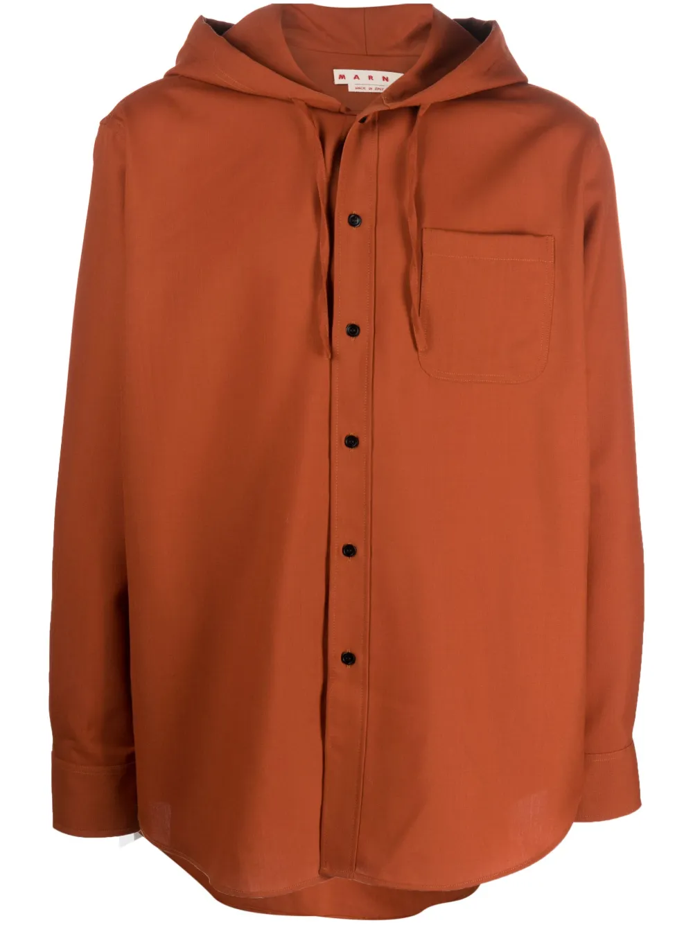 Marni Hooded Wool Shirt In Rosso | ModeSens
