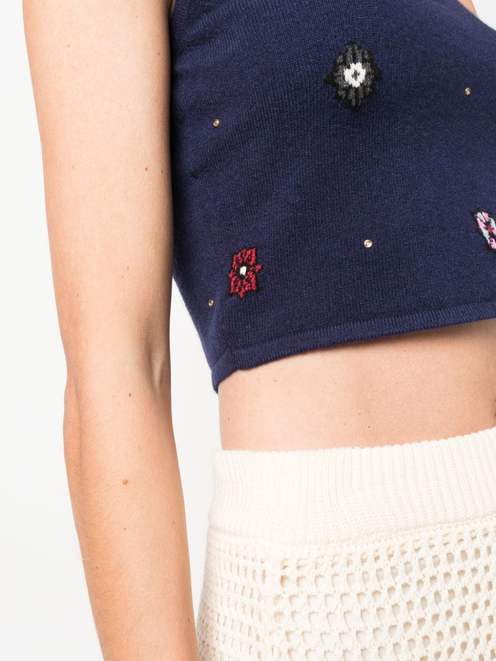 Shop Barrie Floral-motif Cropped Knitted Top In Blue