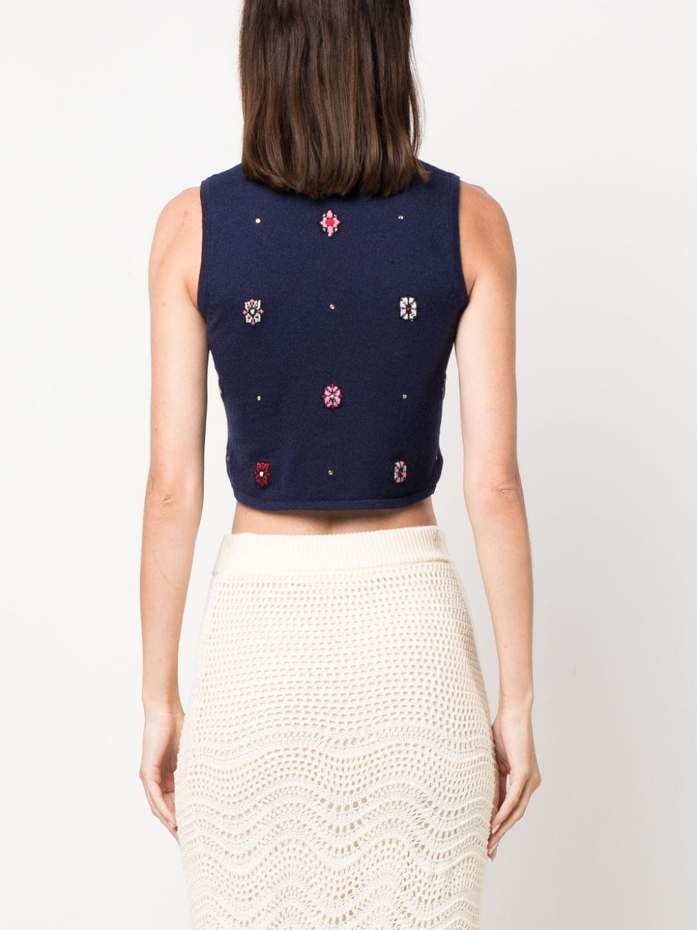 Shop Barrie Floral-motif Cropped Knitted Top In Blue