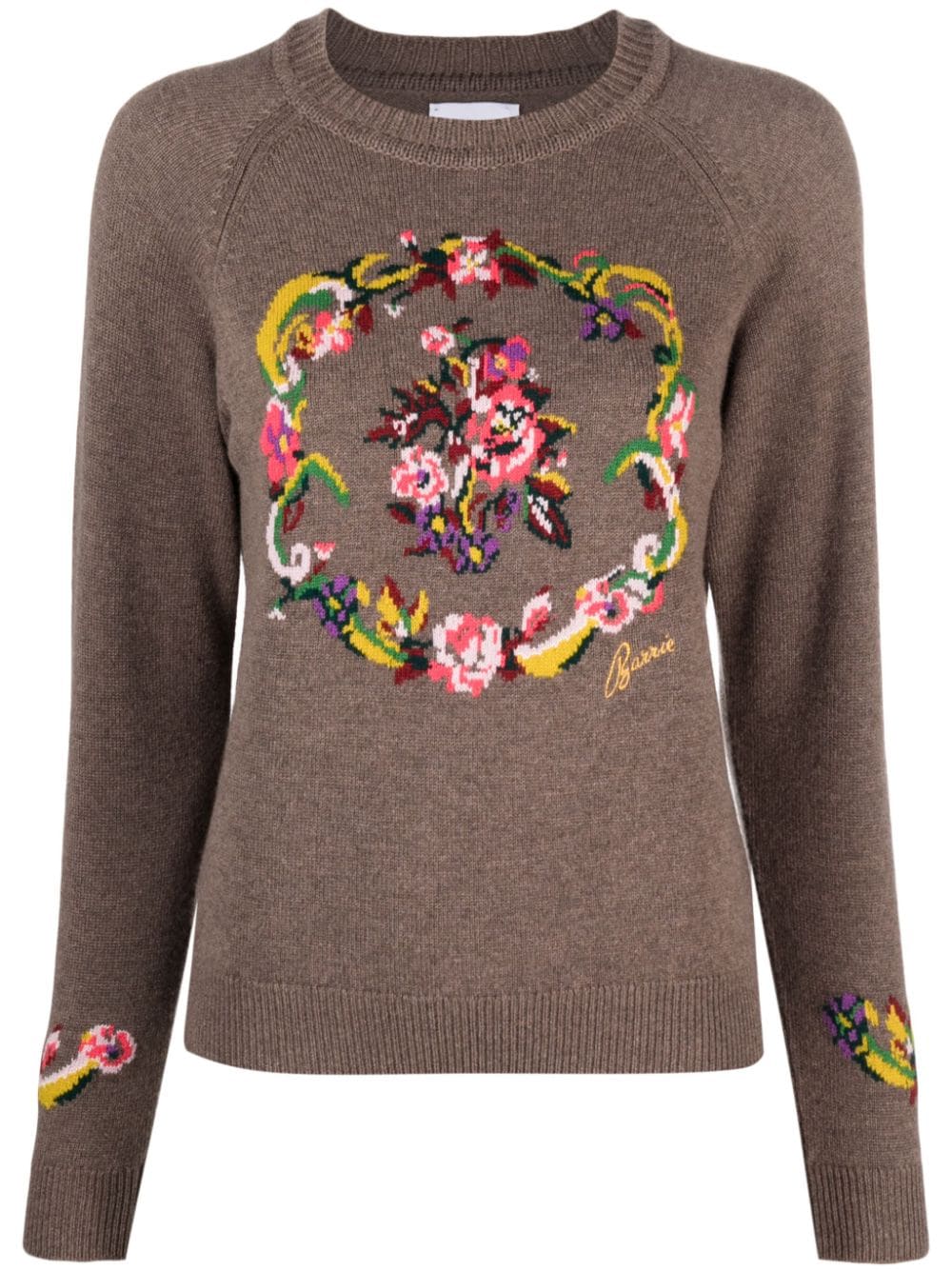 Shop Barrie Floral Intarsia-knit Cashmere Jumper In Brown