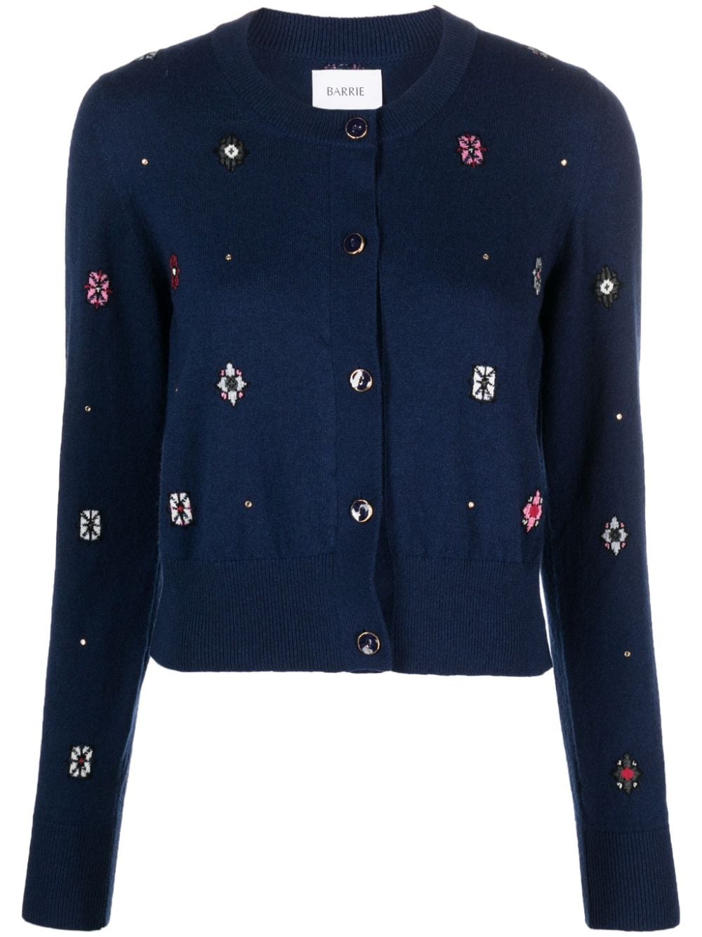 Barrie Intarsia-knit Round-neck Cardigan In Blue