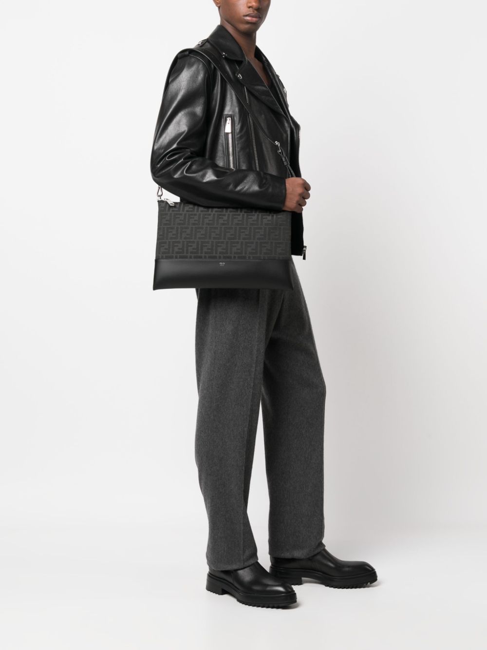 Shop Fendi Ff Pattern Shoulder Bag In Black