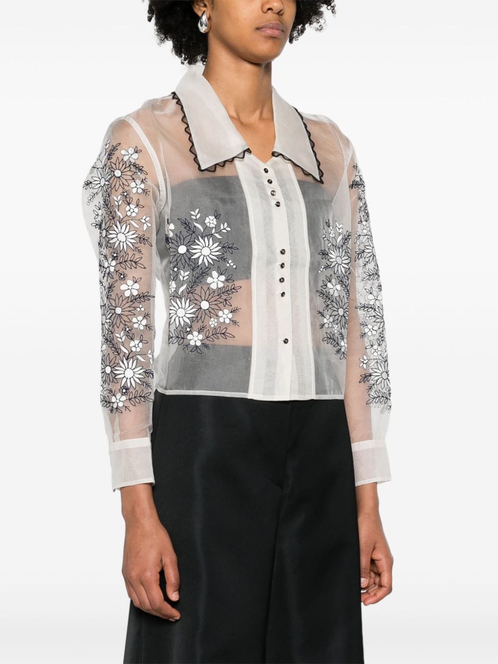 BODE floral-embroidered silk blouse - Wit