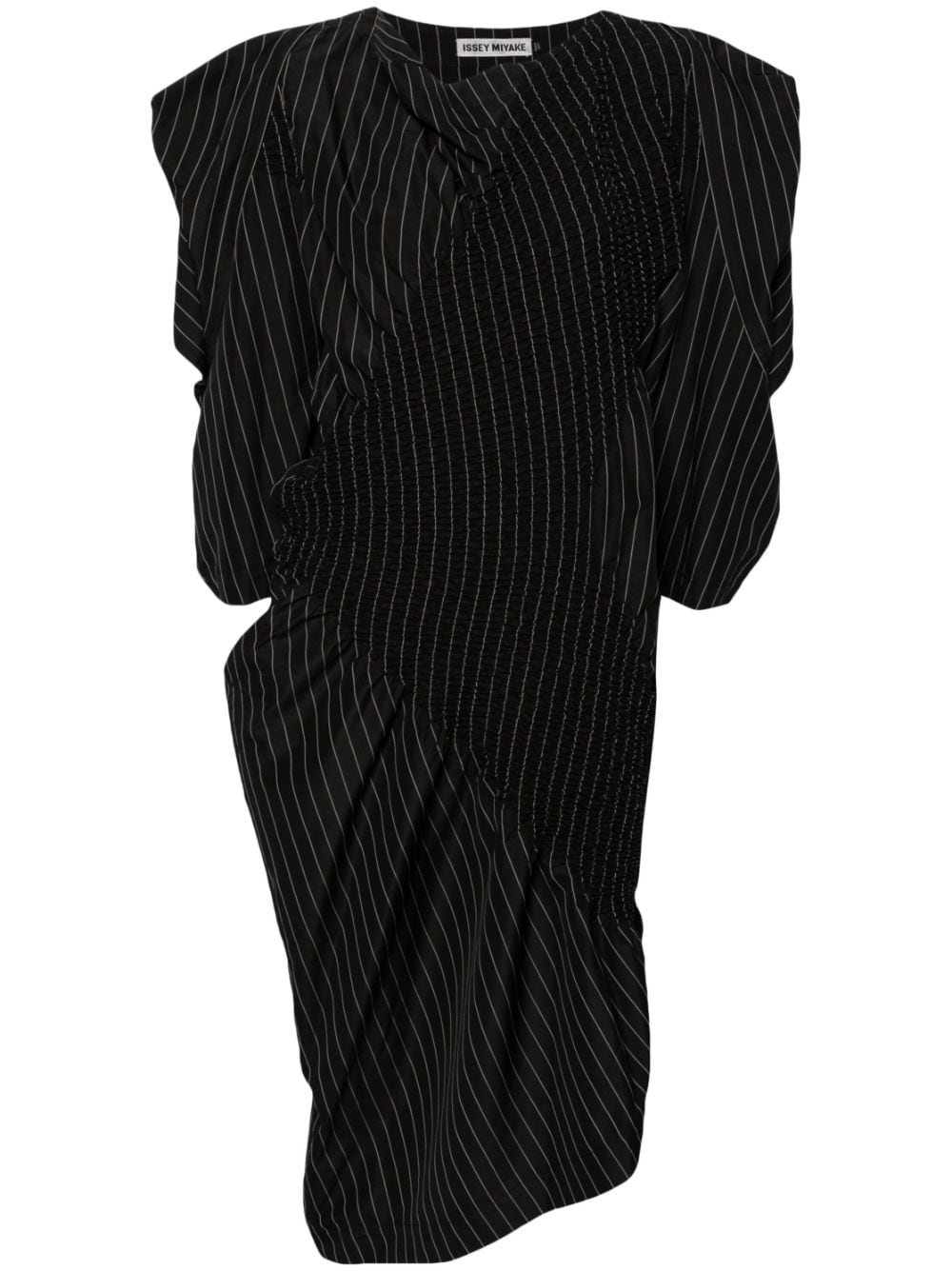 Shop Issey Miyake Contraction Asymmetric Midi Dress In Black