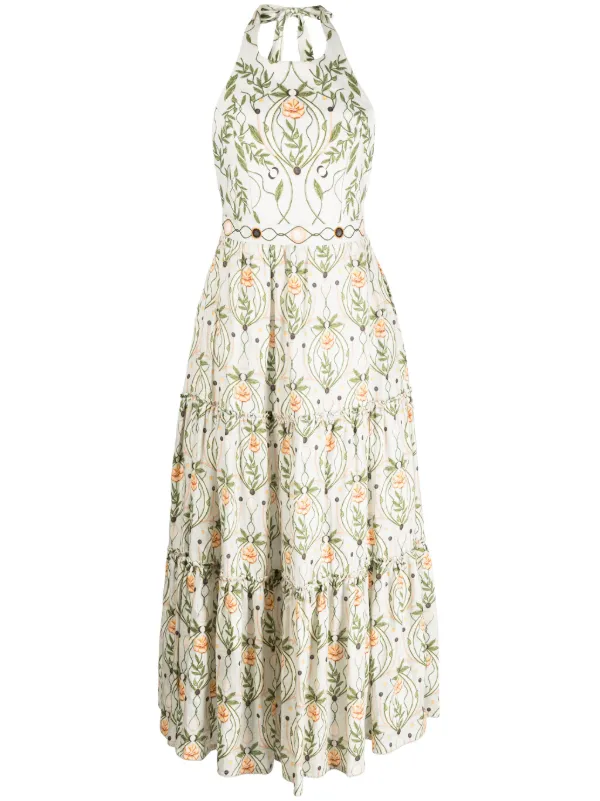 Agua By Agua Bendita Consuelo Lunar floral-print Halterneck Dress | Green |  FARFETCH BN