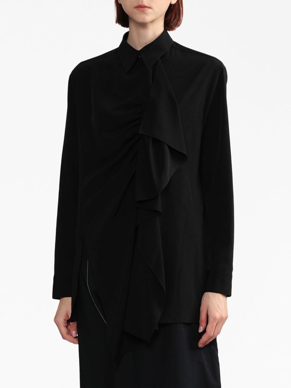 Shop Y's Draped-detail Long-sleeve Shirt In Black