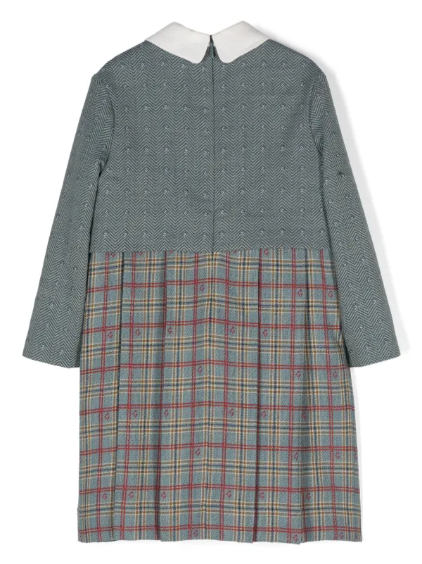 Gucci Kids herringbone layered dress kids Linen Flax Wool Cotton Cotton Cupro 4 Blue