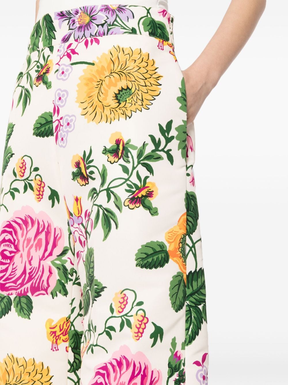 Shop Carolina Herrera Floral-print Wide-leg Trousers In Neutrals