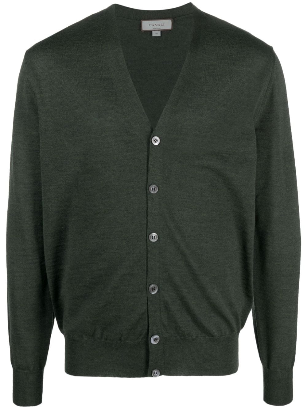 Canali V-neck Merino-wool Cardigan In Green