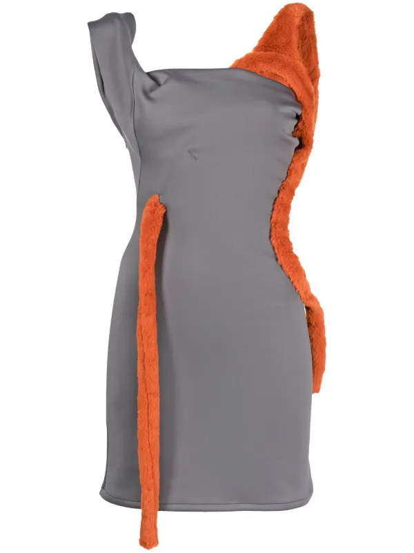Ottolinger Faux-Fur Trim Sleeveless Minidress - Grey