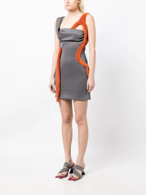 Ottolinger Faux-Fur Trim Sleeveless Minidress - Grey