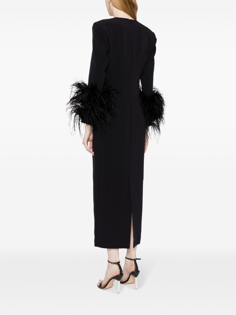 Shop Huishan Zhang Fontaine Feather-trim Midi Dress In Black