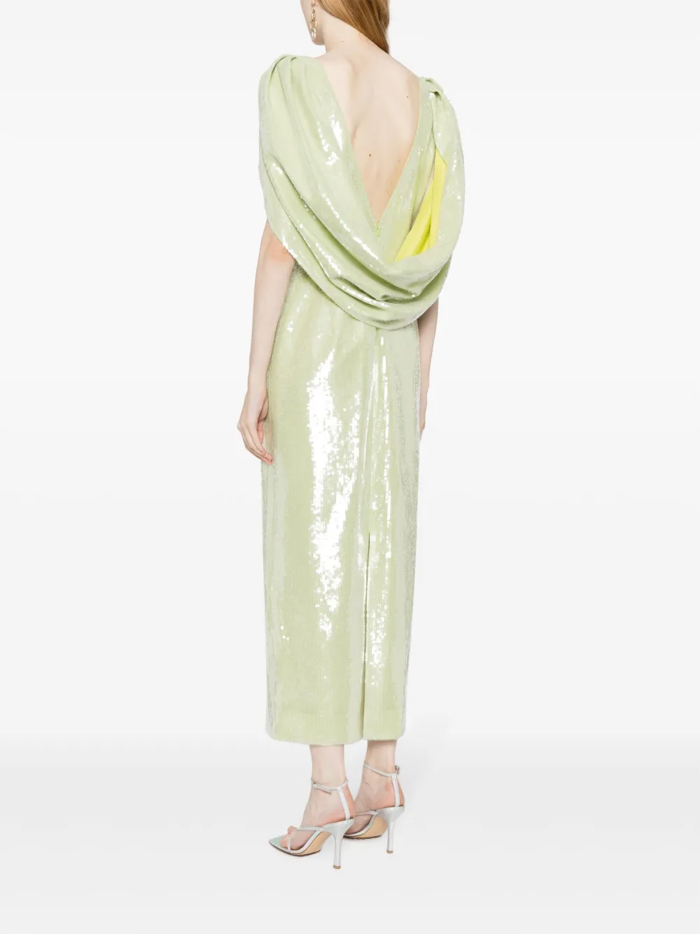 Huishan Zhang Alba Draped-panel Sequinned Dress In Green