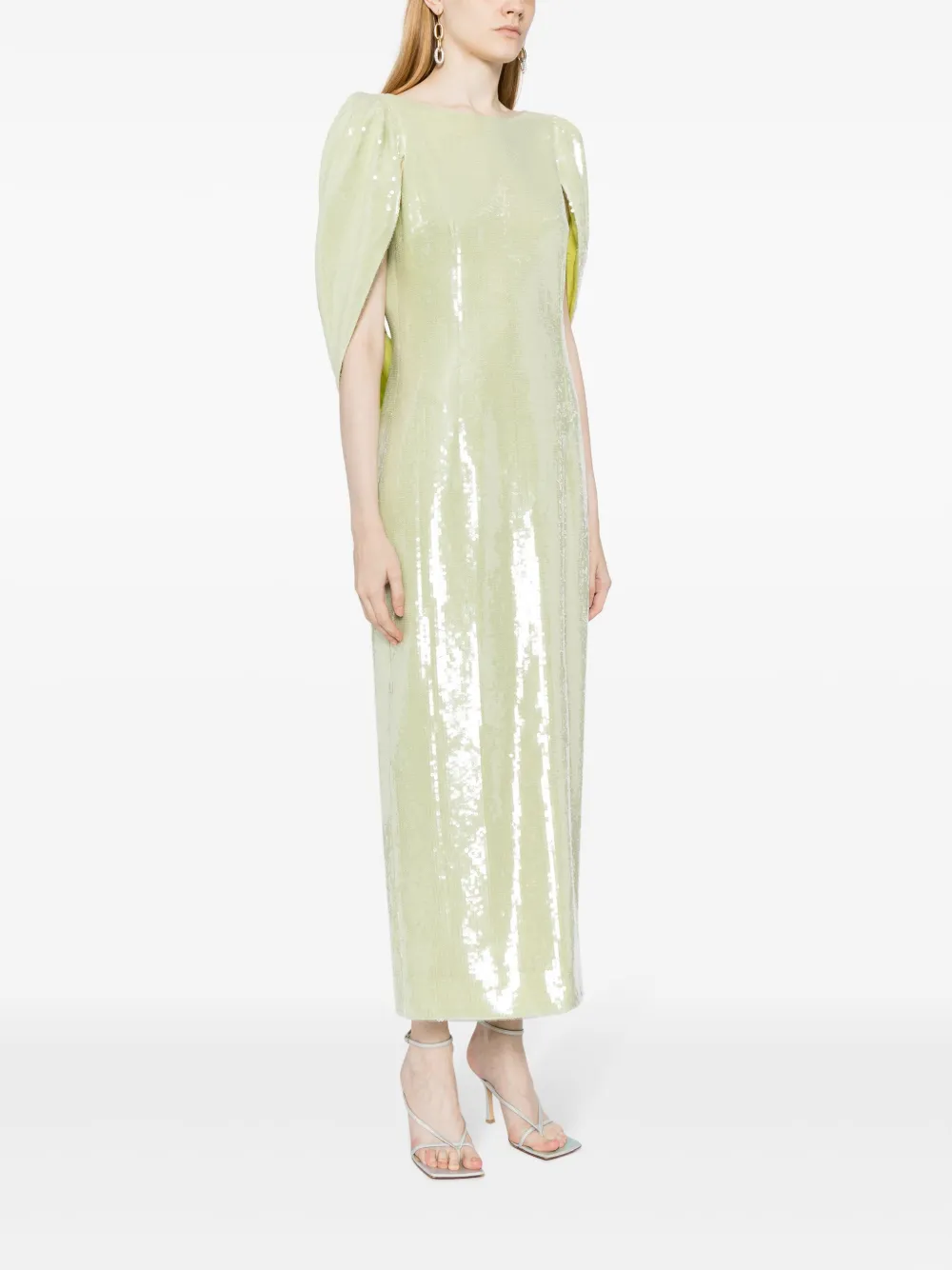 Huishan Zhang Alba Draped-panel Sequinned Dress In Green