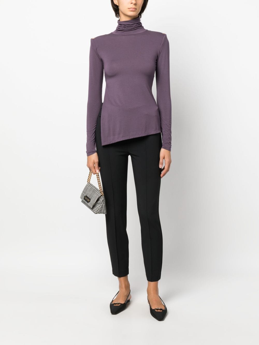 Elisabetta Franchi roll-neck side-slit top - Paars