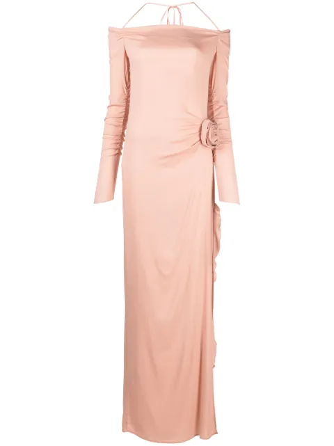 Blumarine floral-appliqué off-shoulder dress 