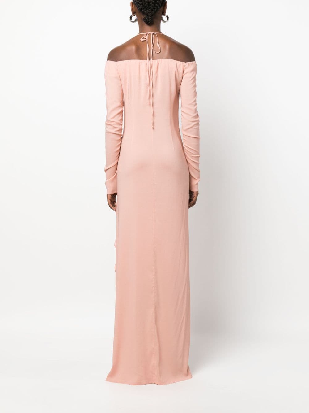 Shop Blumarine Floral-appliqué Off-shoulder Dress In Pink