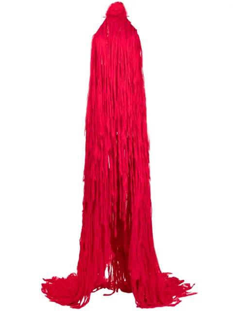 Blumarine fringe-design halterneck long dress