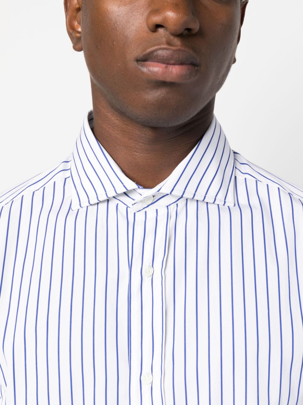 Shop Brunello Cucinelli Striped Cotton-poplin Shirt In Blue