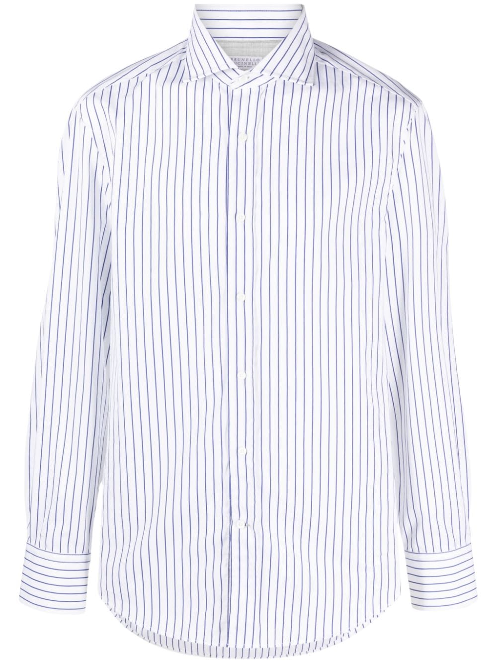 Brunello Cucinelli Striped Cotton-poplin Shirt In Blue