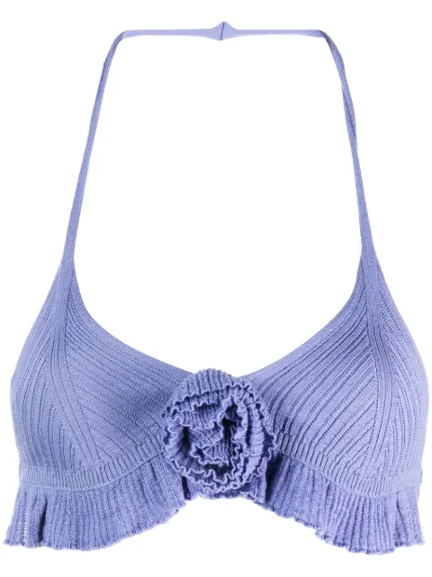 Blumarine floral-appliqué knitted wool bra