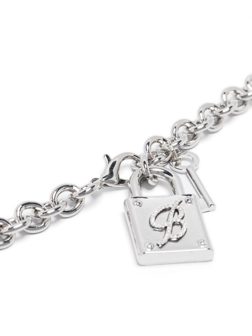 Shop Blumarine Padlock-detail Polished-finish Necklace In Silver