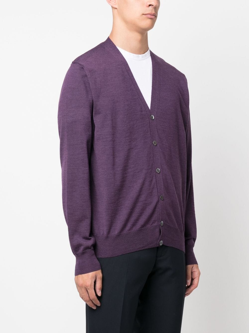 Shop Canali V-neck Merino-wool Cardigan In Purple