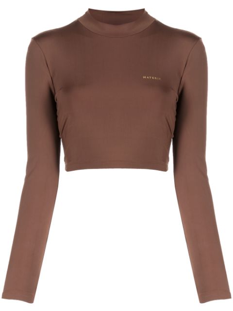 Materiel laminated-logo roll-neck top