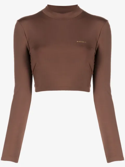 Materiel laminated-logo roll-neck top