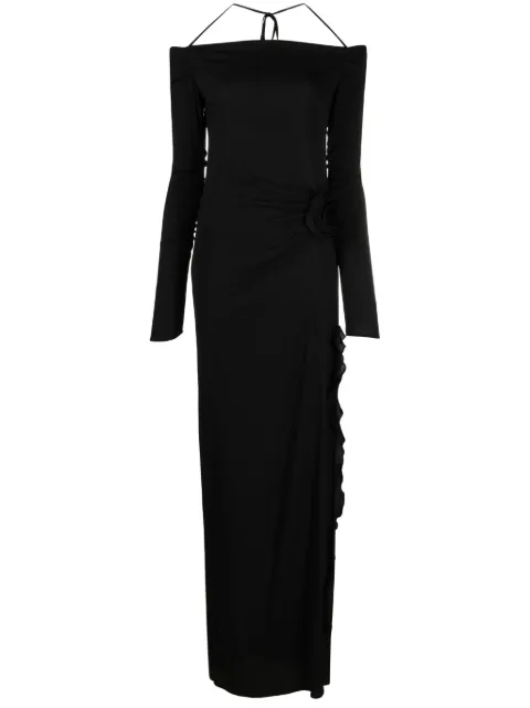 Blumarine floral-appliqué off-shoulder dress