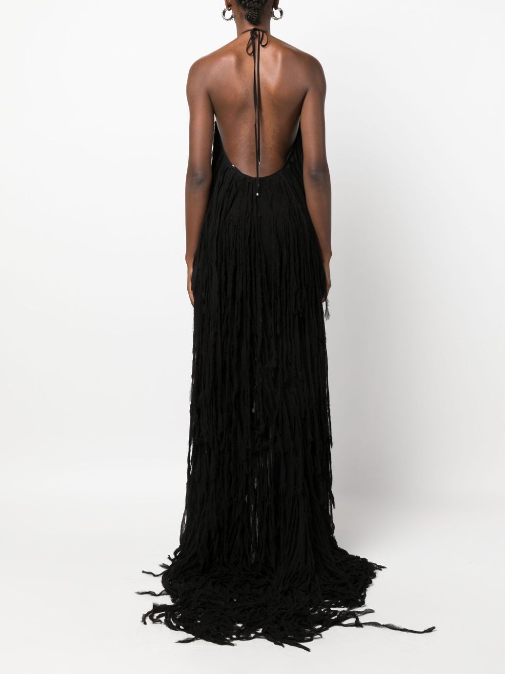 Shop Blumarine Fringe-design Sleeveless Maxi Dress In Black