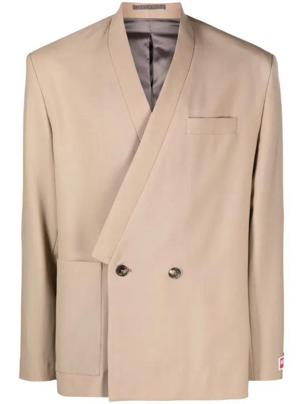 Kenzo Collarless double-breasted Wool Blazer - Farfetch