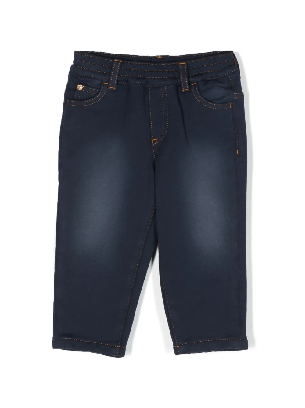Versace Babies' Medusa Head Plaque Mid-rise Straight-leg Jeans In Blue