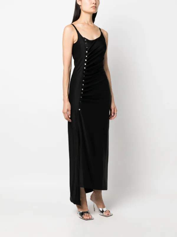 Rabanne Asymmetric Satin Maxi Dress | Black | FARFETCH