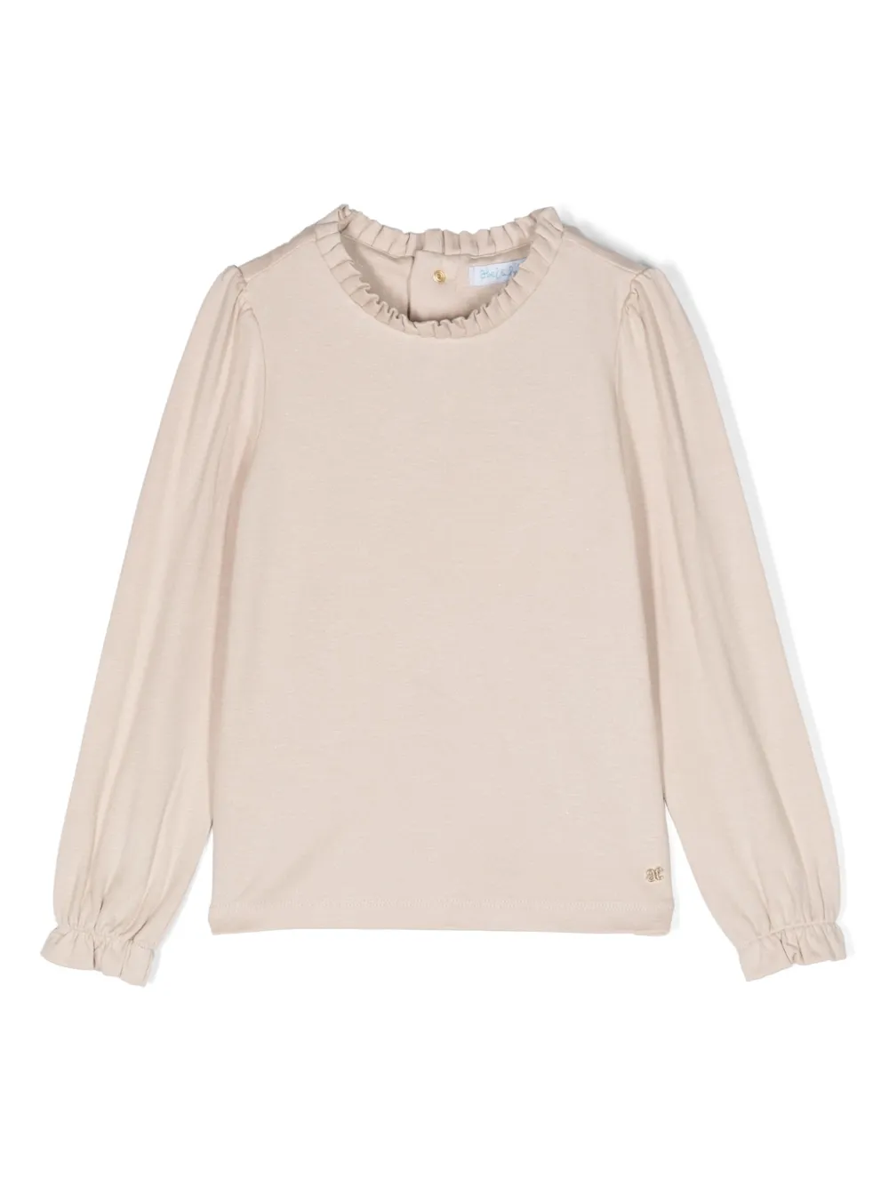 Abel & Lula Kids' Frilled-neck Long-sleeve T-shirt In Neutrals