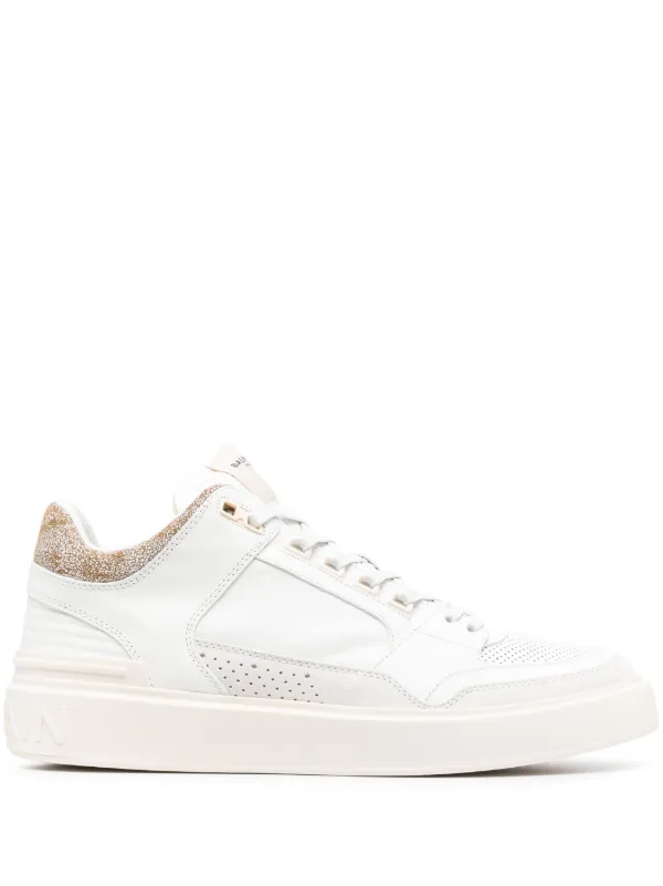 Balmain B-Court Monogram Canvas White / Black High Top Sneakers