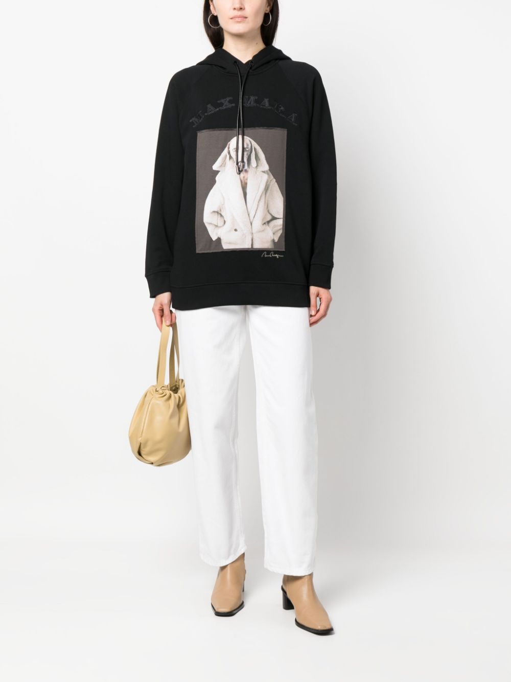 Max Mara graphic-print logo-patch hoodie - Zwart