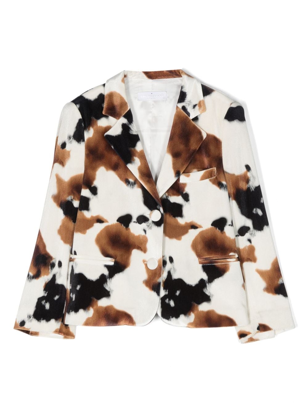 Colorichiari Kids' Cow-print Single-breasted Blazer In Neutrals