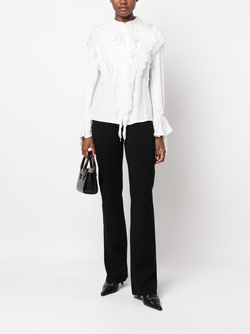 Shop Pinko Round-neck Ruffled Blouse In White