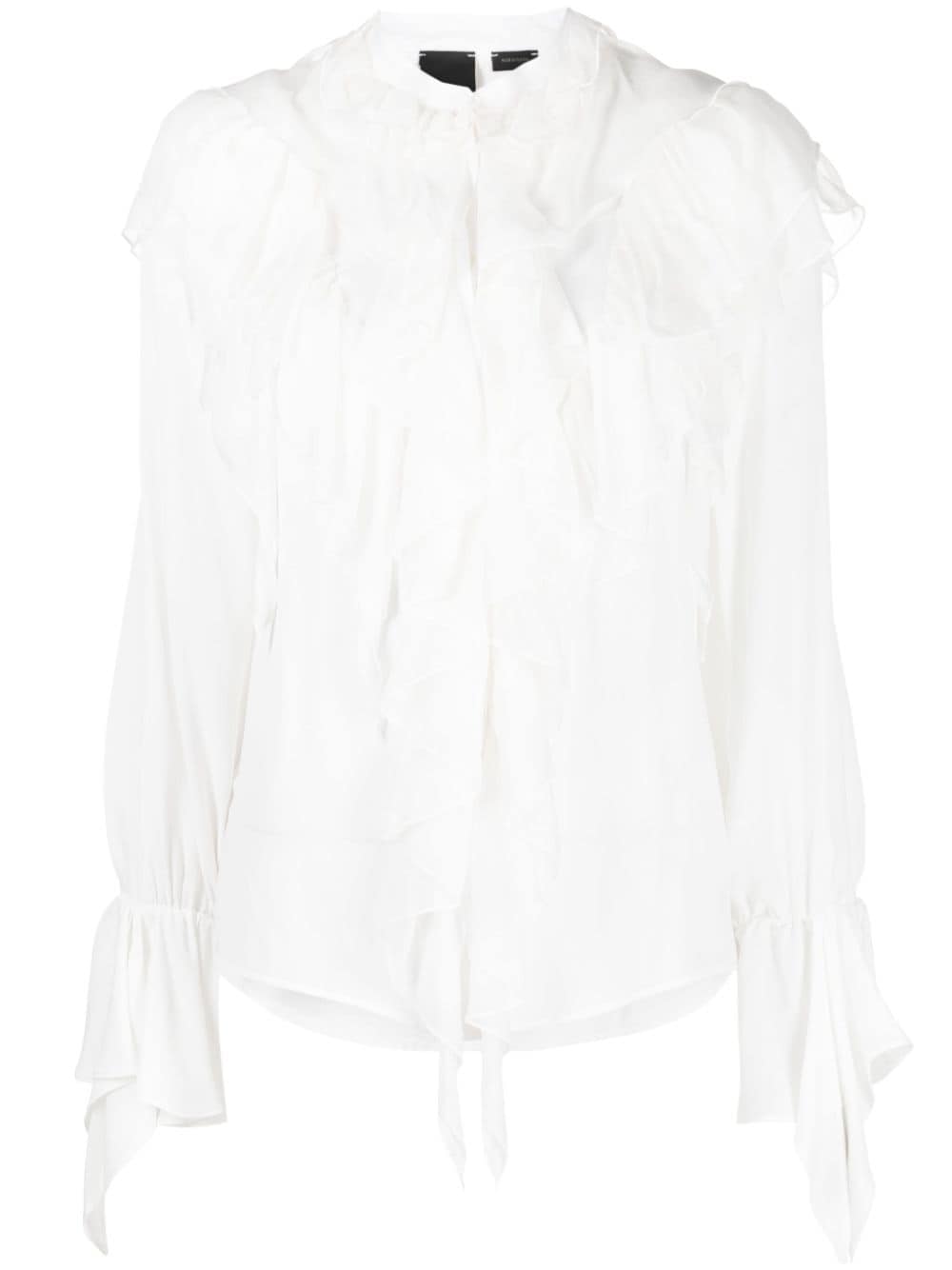 Shop Pinko Round-neck Ruffled Blouse In White