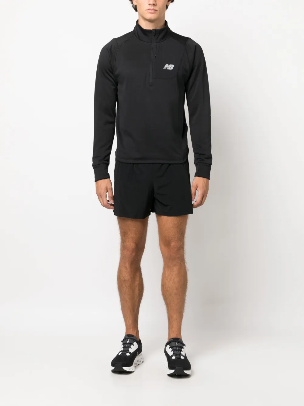New Balance logo-print zipped mid-layer top - Zwart